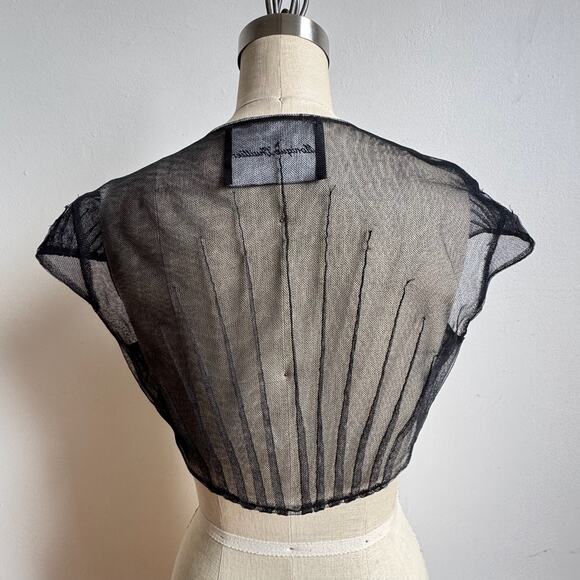 MONIQUE LHUILLIER Black Mesh Pleated Bolero - Picture 4 of 12